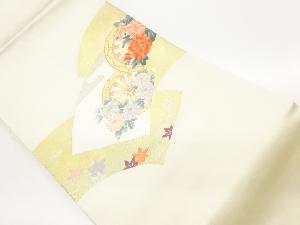 源氏車に花々・波模様織出し名古屋帯